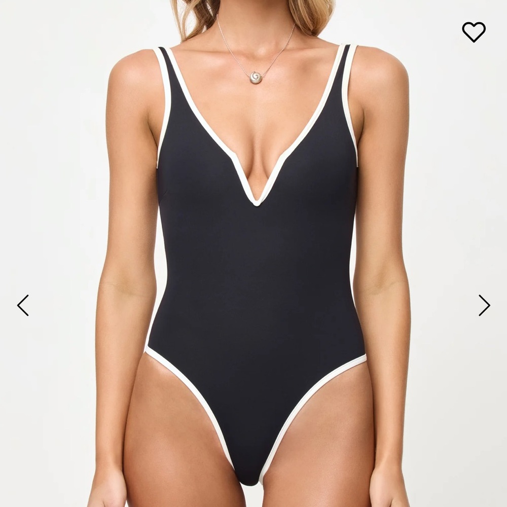 l*space Mauve Taupe One-Piece Swimsuit with White Trim - Picture 5 of 6